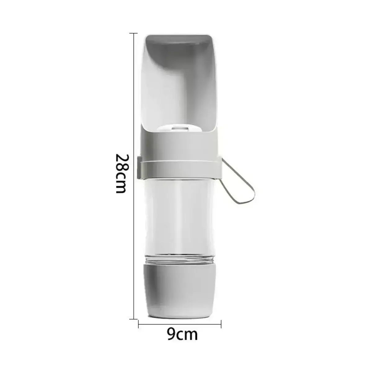 portable pet water bottle with food container, 500ml grey dog feeder bowl for outdoor travel