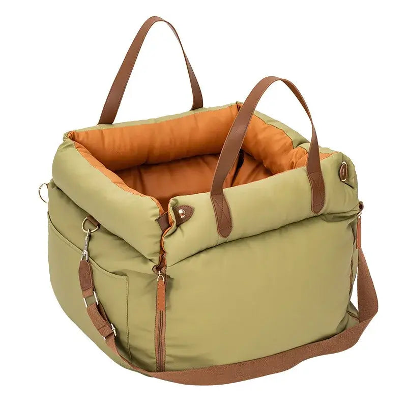 Dog Car Seat with Safety Belt - Non-Slip Pet Car Bed for Small Dogs, Washable Travel Carrier with Secure Straps for Safe Car.