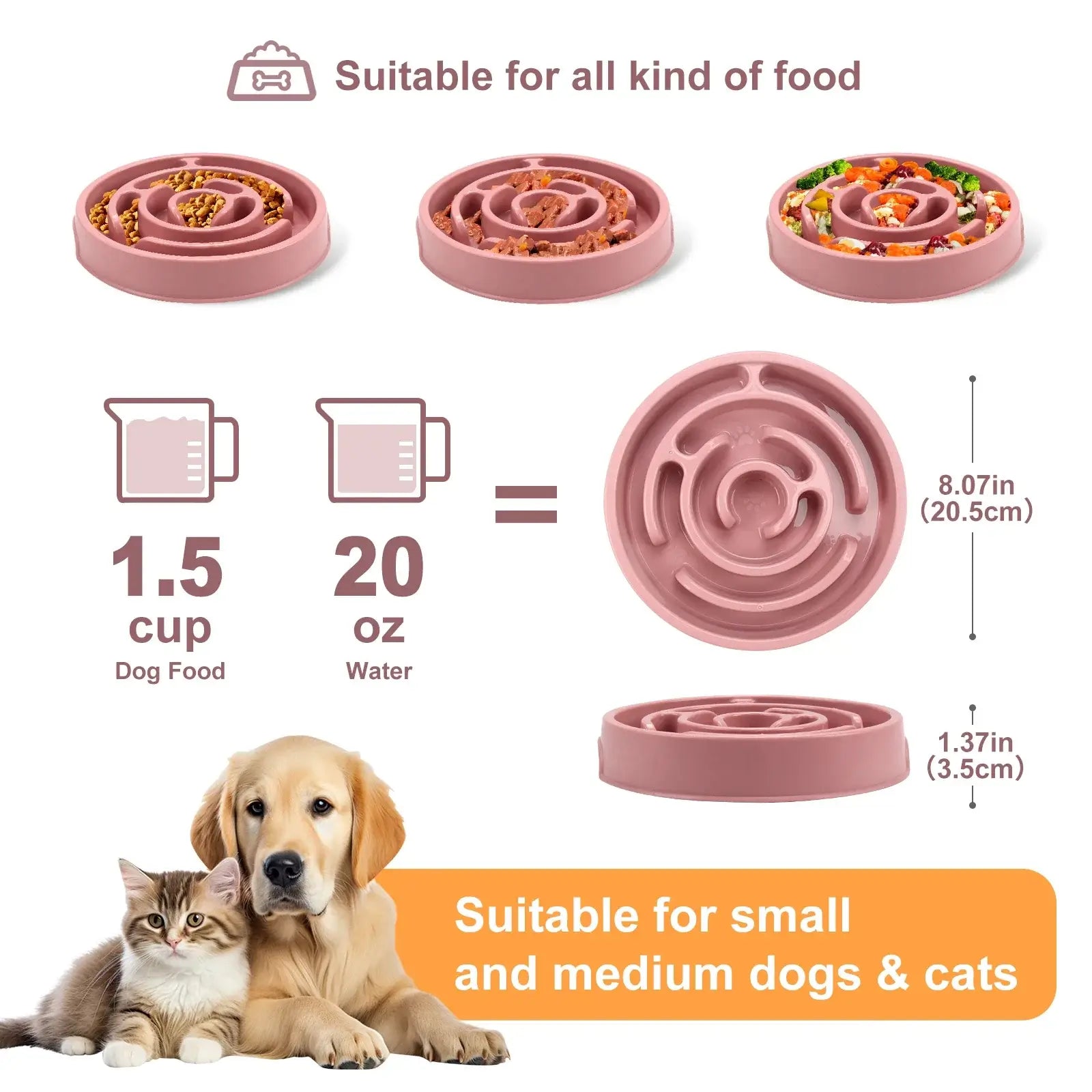 slow feeder dog bowl for small and medium dogs and cats, non-slip maze design for anti-gulping feeding