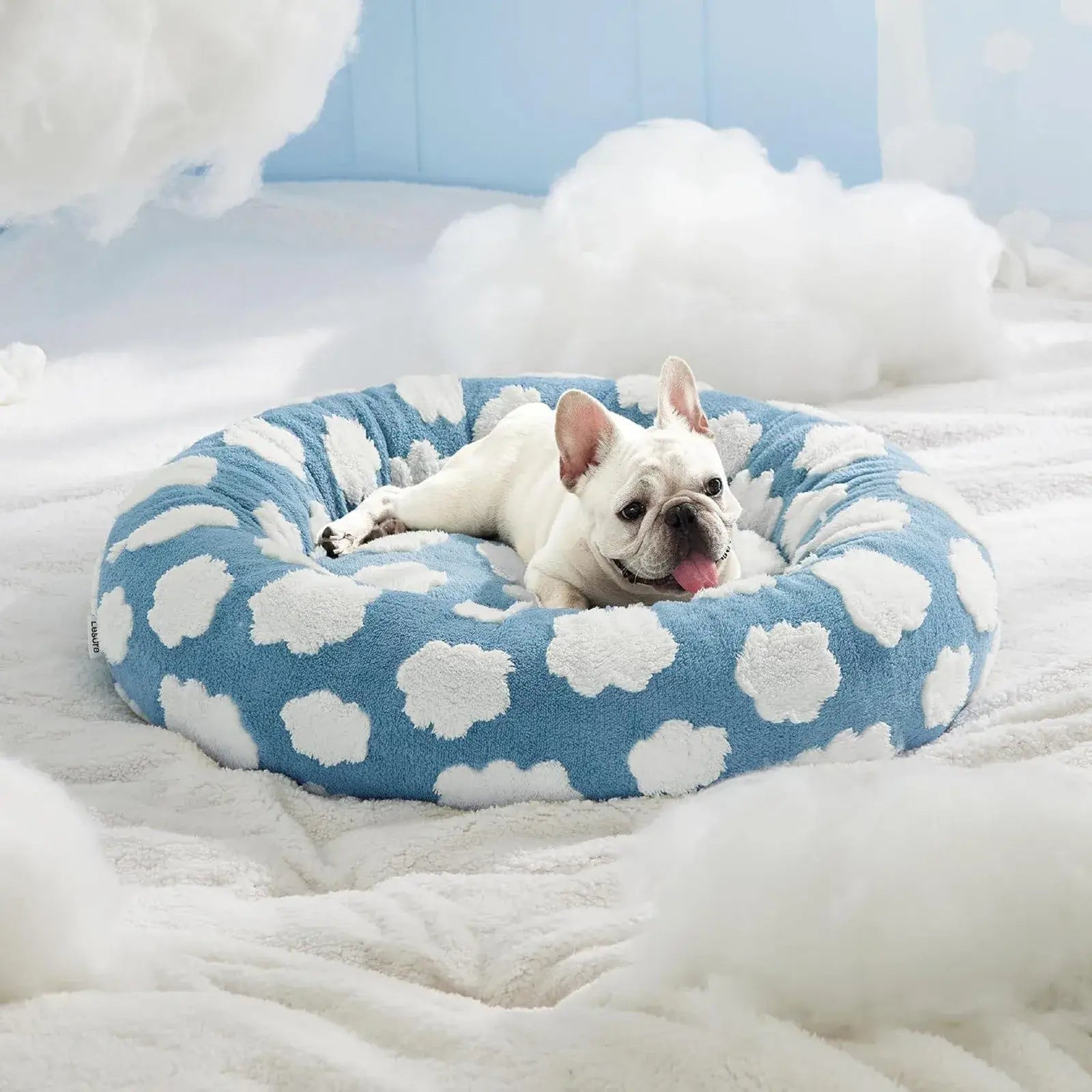 Sky Clouds Small Dog Kennel Cute Dog Bed For Pet Washable Puppy Beds Cozy Rectangle Orthopedic Pet Sofa Shaggy Plush Slip Bottom.
