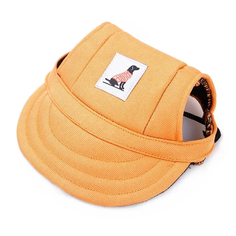 Orange dog baseball cap with adjustable strap and dog patch, pet sun protection accessory