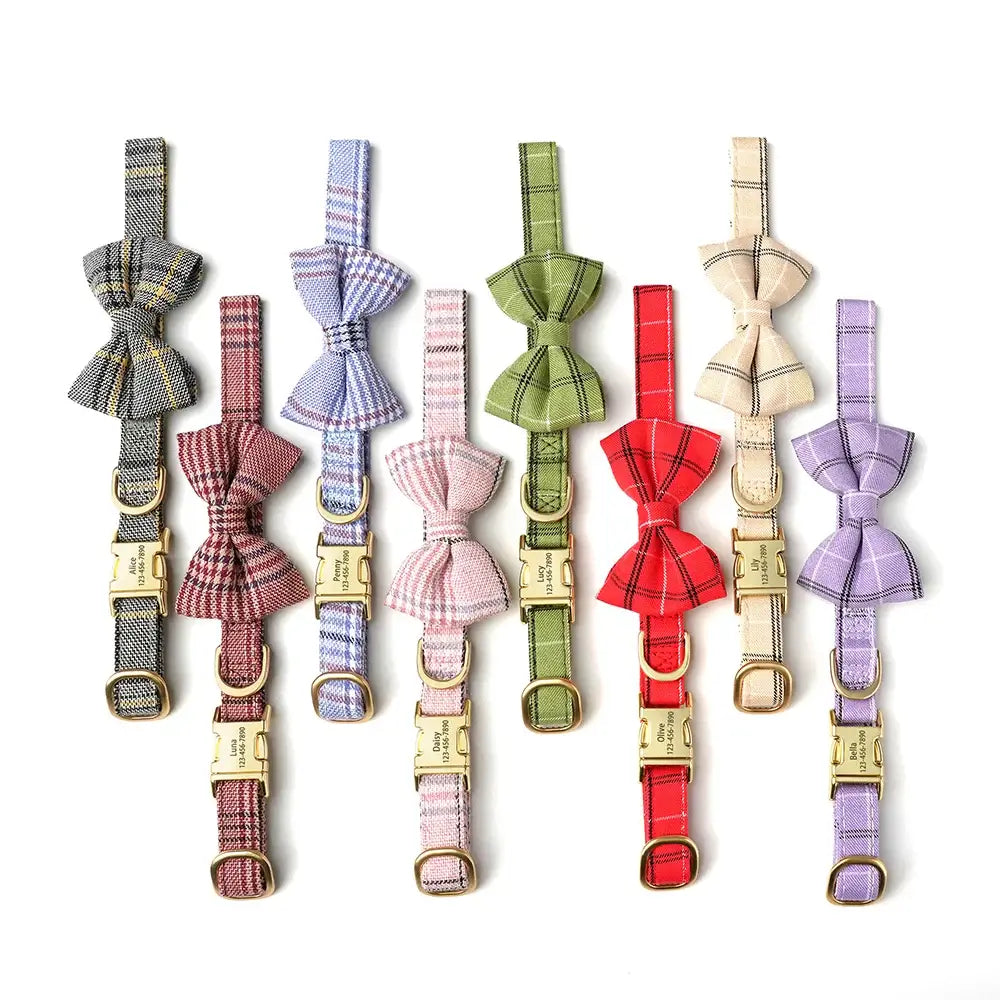 Custom Dog Collar Nylon Puppy Dog Collars With Cute Bowknot Engraved Pet Necklace Dog Collars For Small Medium Dogs Chihuahua