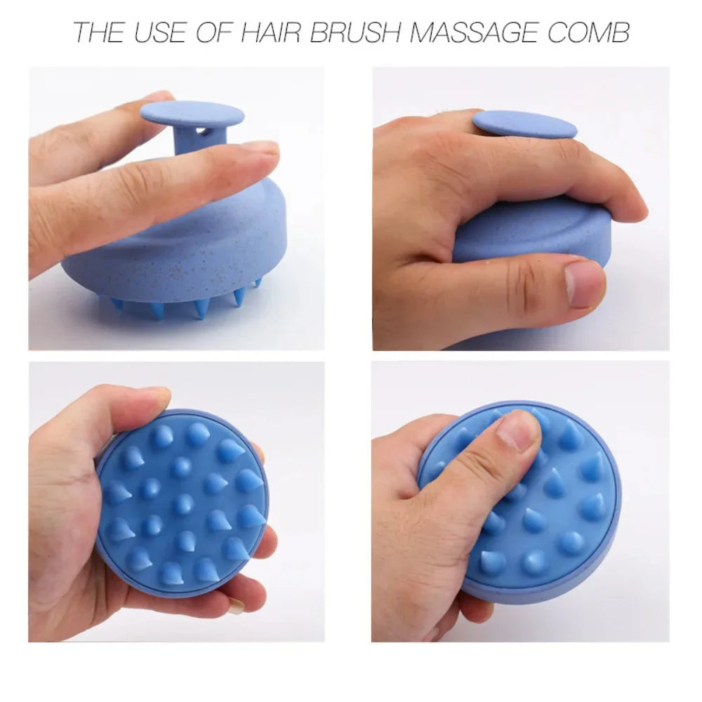 Silicone scalp massage brush for shampooing, scalp care, and blood circulation support, soft grip handheld bath brush