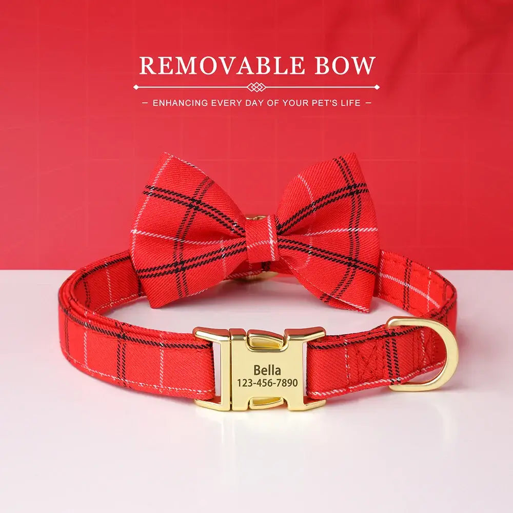Custom Dog Collar Nylon Puppy Dog Collars With Cute Bowknot Engraved Pet Necklace Dog Collars For Small Medium Dogs Chihuahua