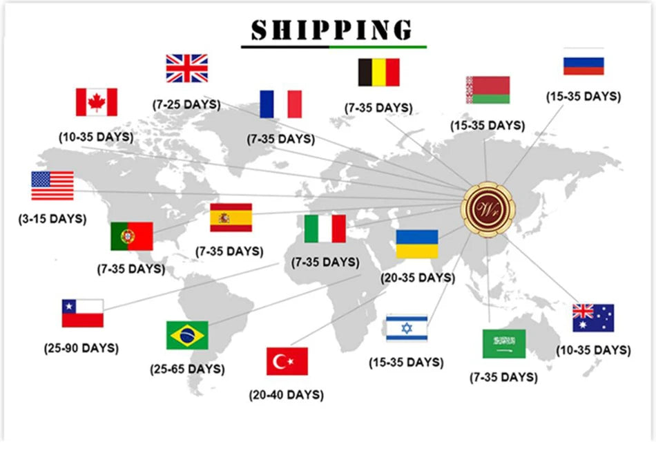 stitch stuffed plush doll shipping map with delivery times and country flags
