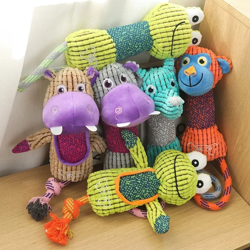 squeaky corduroy dog toys plush animal shapes for small and large dogs, bite resistant training toys