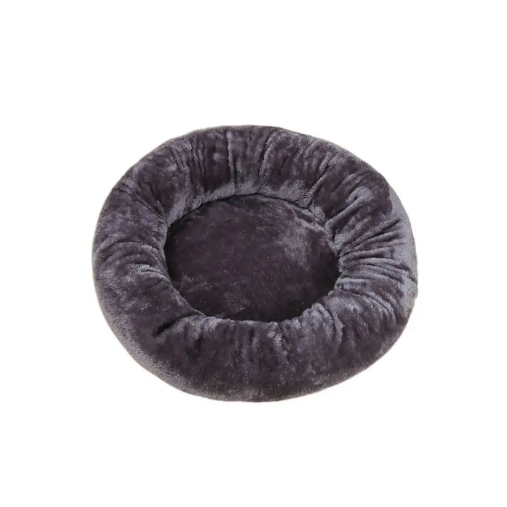 Dark grey donut dog bed, plush round washable waterproof pet bed for dogs and cats, warm cozy kennel cushion