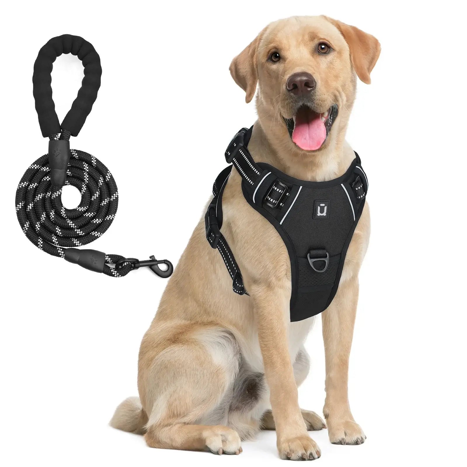 escape proof no pull dog harness and leash combo black reflective padded vest harness with 5 feet leash for adult dogs