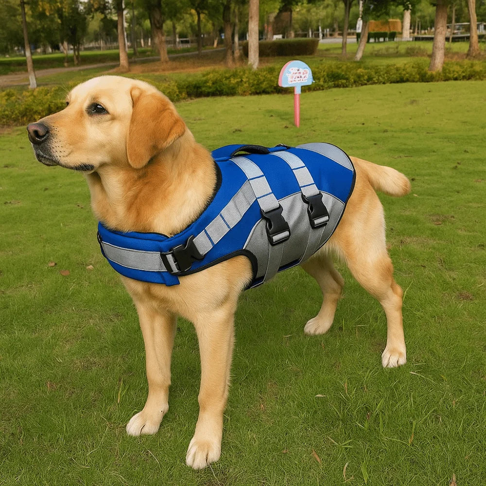 reflective dog life jacket blue adjustable buoyancy vest for dog swimming and beach safety