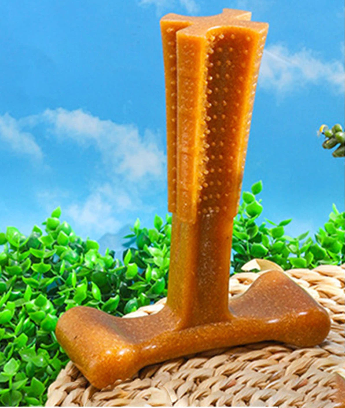dog teeth cleaning chew toy for mild chewing and teething, durable bamboo fiber and rubber dog chew toy