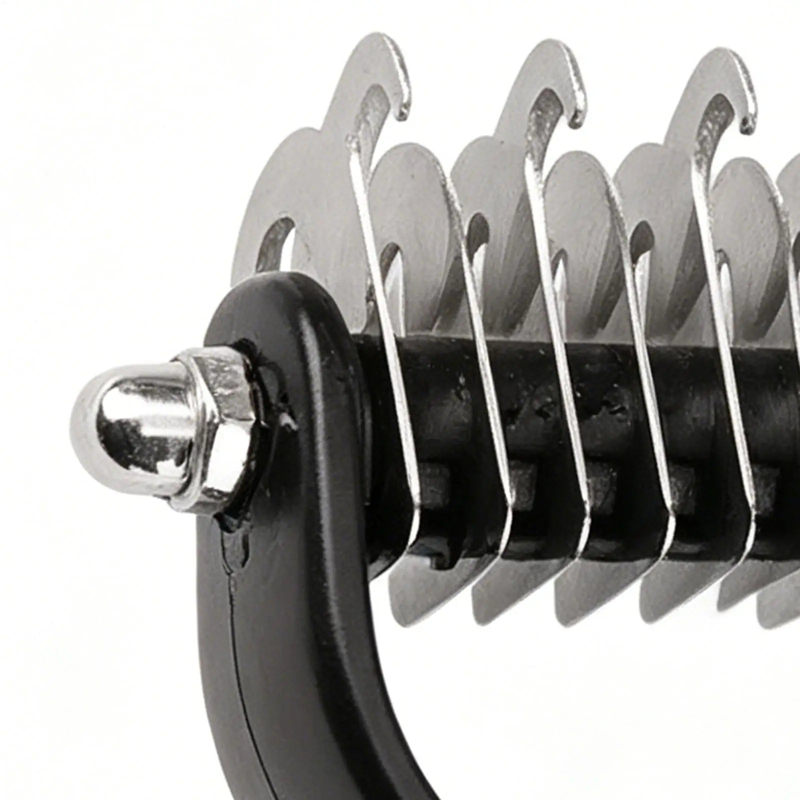 pet deshedding brush with stainless steel blades for removing loose undercoat and tangles from dog and cat fur