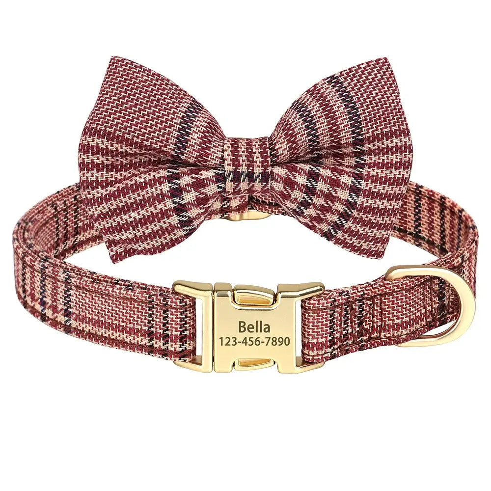 Custom Dog Collar Nylon Puppy Dog Collars With Cute Bowknot Engraved Pet Necklace Dog Collars For Small Medium Dogs Chihuahua