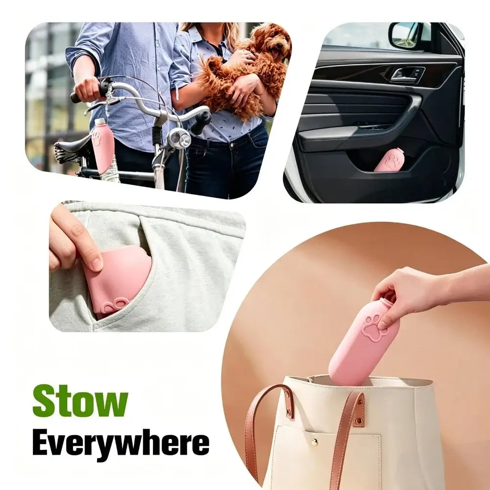 Portable dog water bottle with leak-proof design for outdoor walks, hikes, travel, and easy stowing anywhere