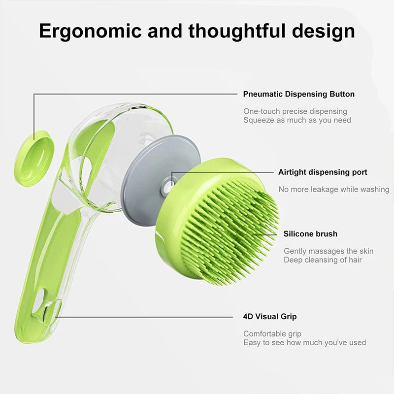 Pet Bathing Brush Long Handle Soft Silicone Shower Clean Tools Grooming Scrubber with Shampoo Dispenser Bath Brush for Dog & Cat