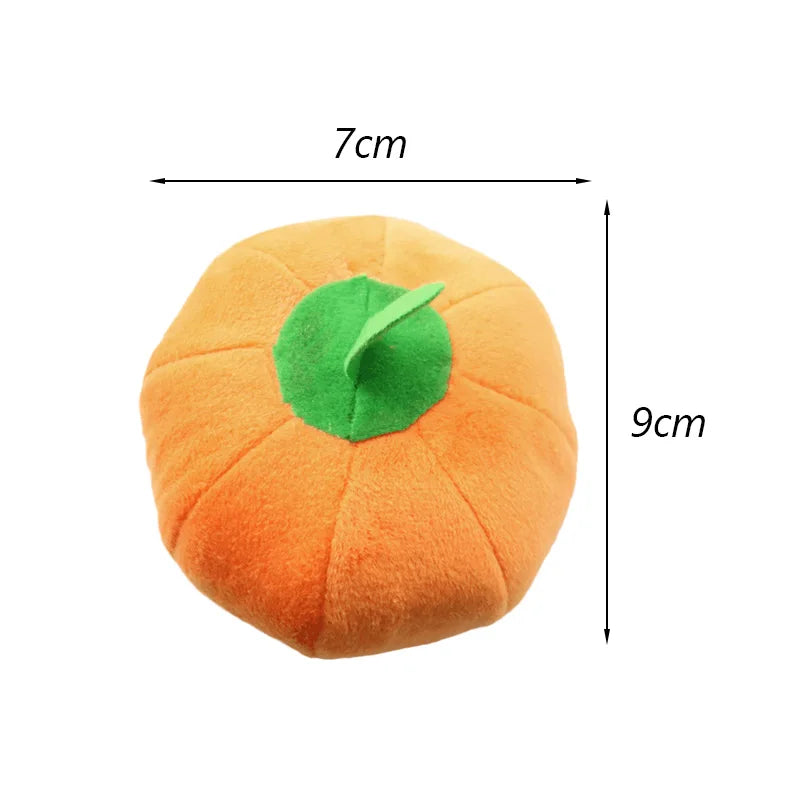 plush squeaky dog chew toy pumpkin plush pet toy, 7cm x 9cm, orange with green top, ships from China Mainland