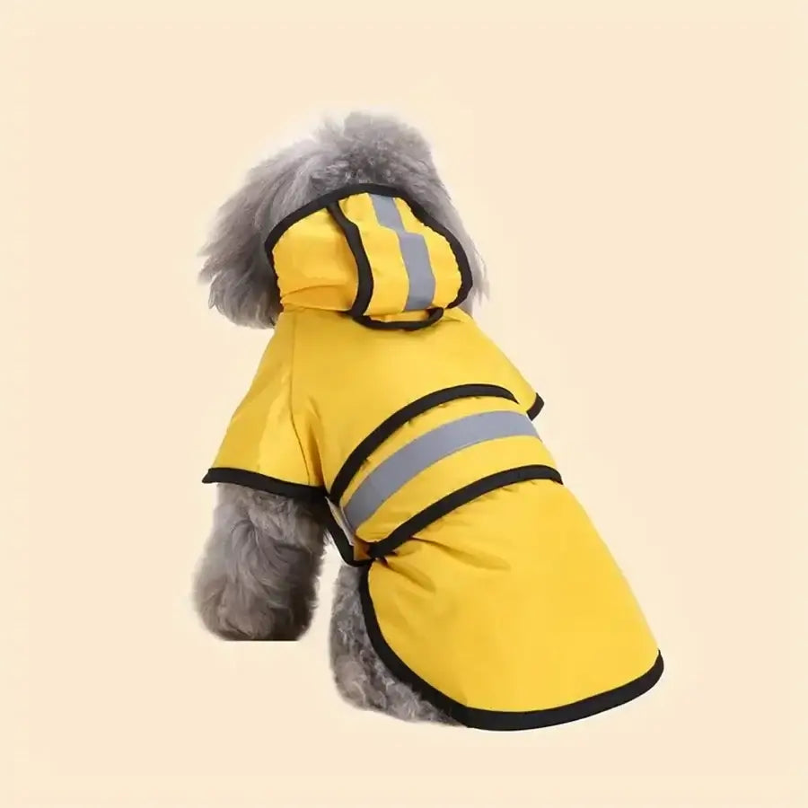 adjustable waterproof dog raincoat for dogs, yellow hooded windproof pet rain jacket with reflective stripes