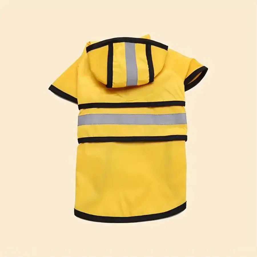 Yellow adjustable waterproof dog raincoat with hood, reflective stripes, and windproof design for keeping pets dry and comfortable