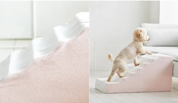 Anti-slip dog stairs for small dogs, designed for safe pet access, featuring soft fabric and sturdy design.