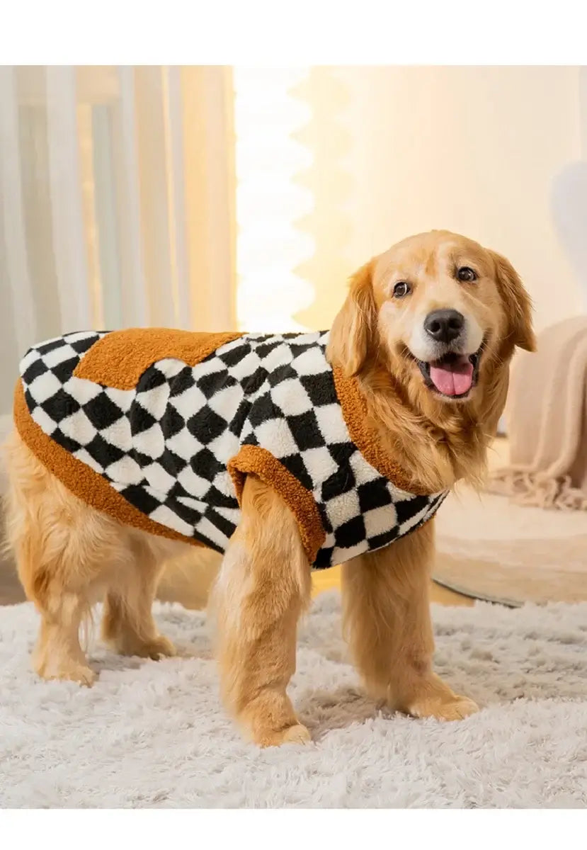large dog fleece coat black white gum plaid vest for golden retriever warm autumn winter dog hoodie