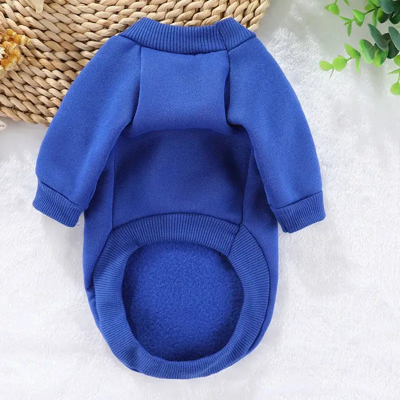 dog winter hoodie blue pet sweatshirt for small dogs and puppies, warm solid winter pullover coat