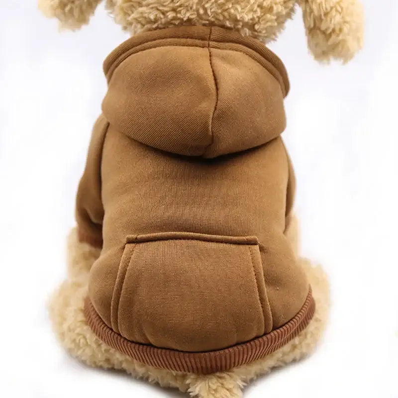 dog winter coat coffee fleece hooded jacket for dogs and cats, warm Chihuahua pet outfit for cold weather