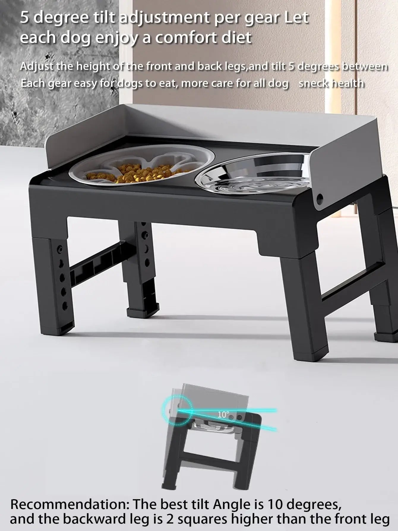 Collapsible Elevated Dog Bowls Adjustable Raised Stand with Double Stainless Steel Food Water Bowls for Small Medium Large Dogs