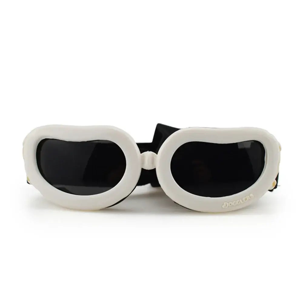 White dog sunglasses for small dogs with adjustable strap, UV wind dust protection pet glasses for small and medium dogs