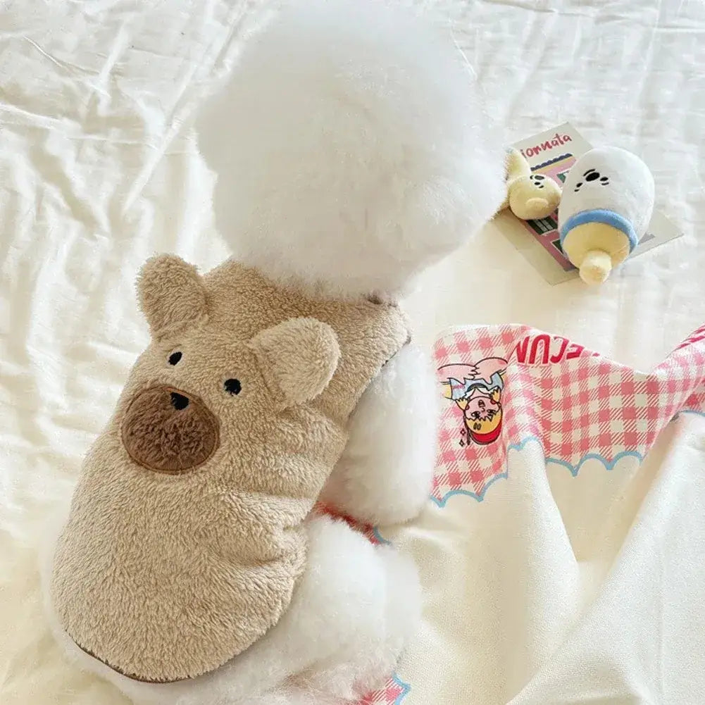 Bear dog sweater vest soft warm fleece plush cartoon design for small dogs and cats winter pet clothes