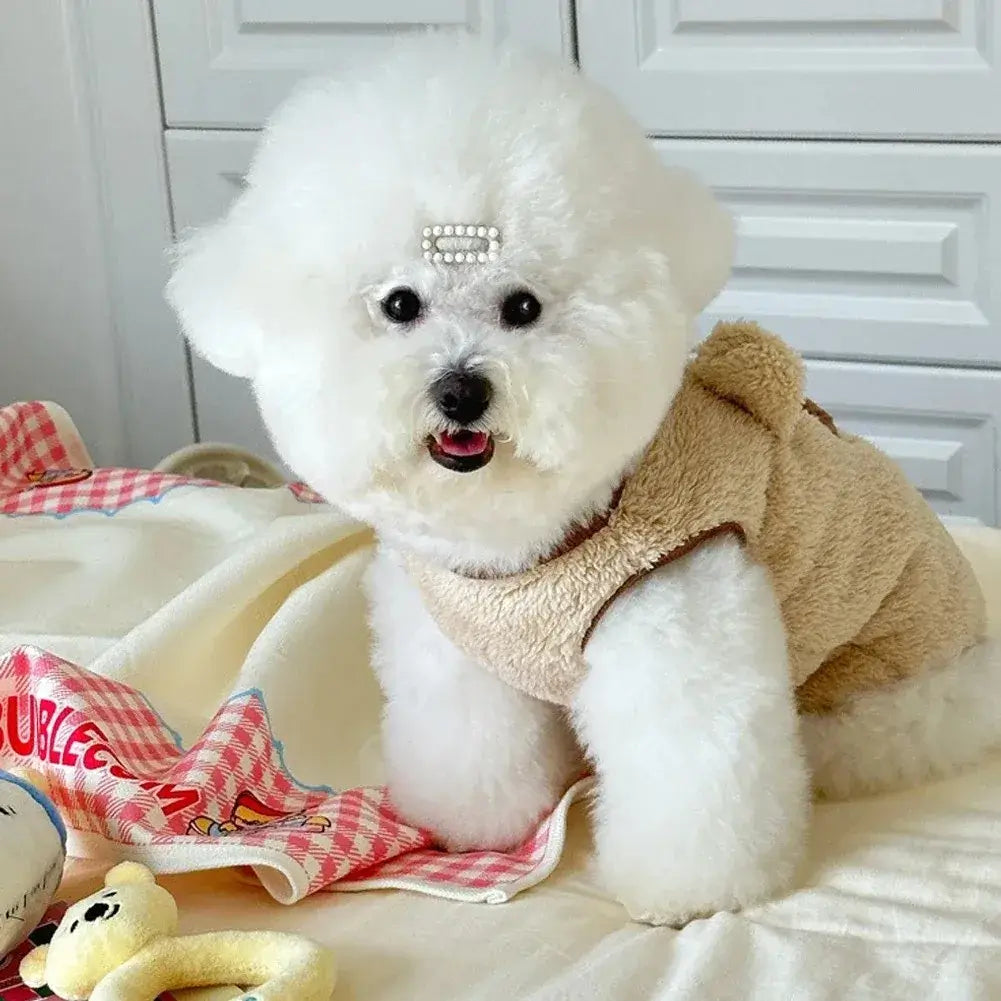 bear dog sweater vest for small dogs and cats, soft warm fleece plush cartoon winter pet clothes