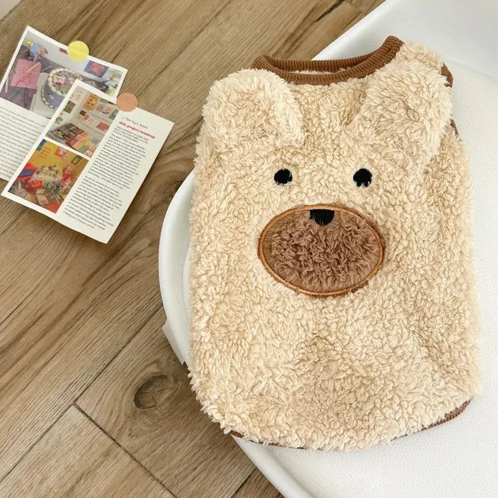 bear dog sweater vest cute soft fleece plush cartoon pet clothes for small dogs, cats, puppy and kitten