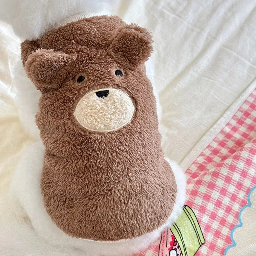 bear dog sweater vest cute plush 3D bear design warm fleece pet clothes for small dogs and cats