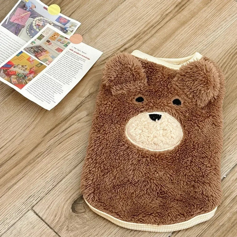 bear dog sweater vest for small dogs and cats, soft warm fleece plush cartoon bear design for winter and autumn
