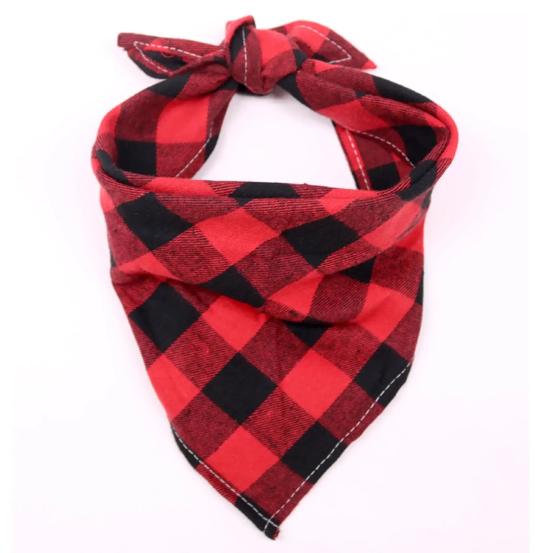 Red plaid cotton dog bandana with bow tie, washable triangular scarf for dogs, cats, and puppies