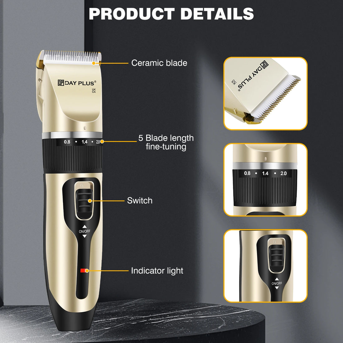 Dog Clippers Cordless Dog Grooming Clippers Rechargeable Pet Hair Trimmer Professional Dog Grooming Kit with 4 Comb Guides detailed features