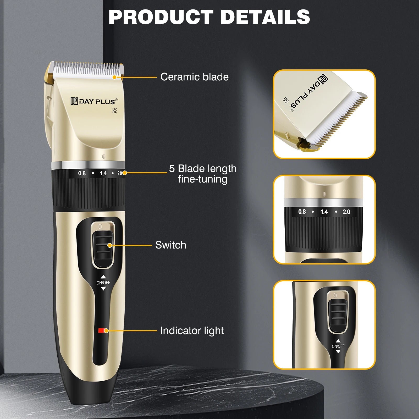 Dog Clippers Cordless Dog Grooming Clippers Rechargeable Pet Hair Trimmer Professional Dog Grooming Kit with 4 Comb Guides detailed features