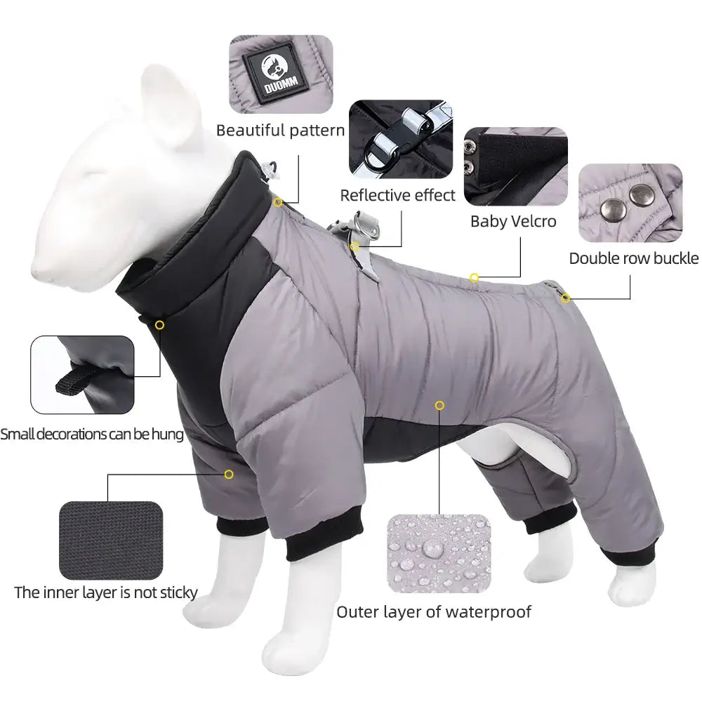 Dog Clothes Four Feet Clothing Warm Winter Coat Reflective Rainproof Dog Clothes Windproof Overall for Dogs Pet Cotton Clothes