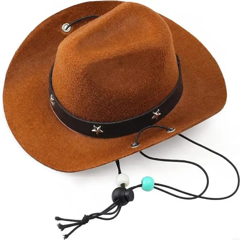 dog cowboy costume set brown western hat with chin strap, festival pet accessory for parties and photo sessions