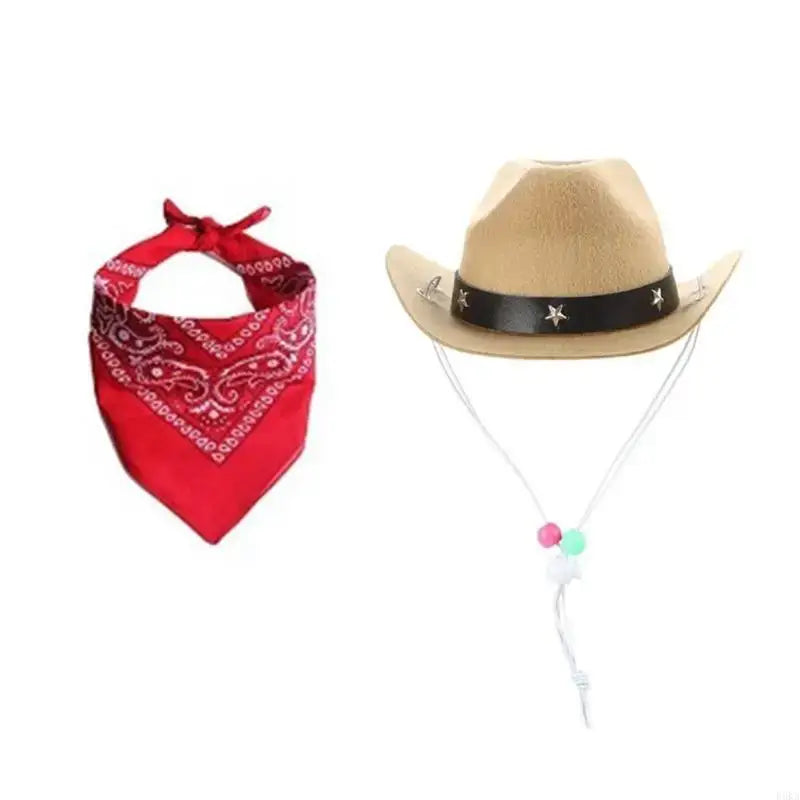 Dog Cowboy Costume Hat Bandanas Set Dogs Adjust Caps Festival Props Outfit