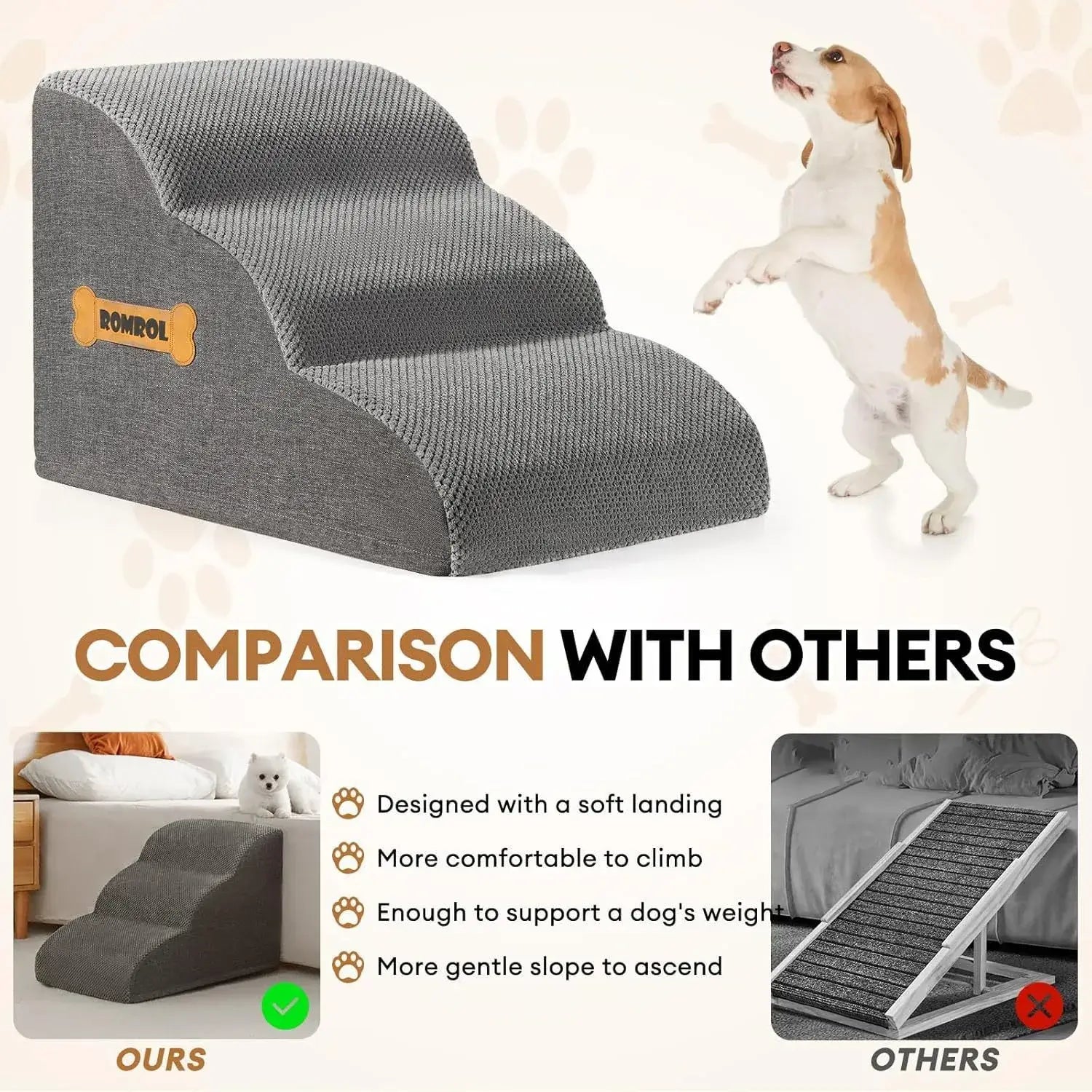 dog safety ramp for elderly pets comparison showing soft foam stairs for easy climbing.