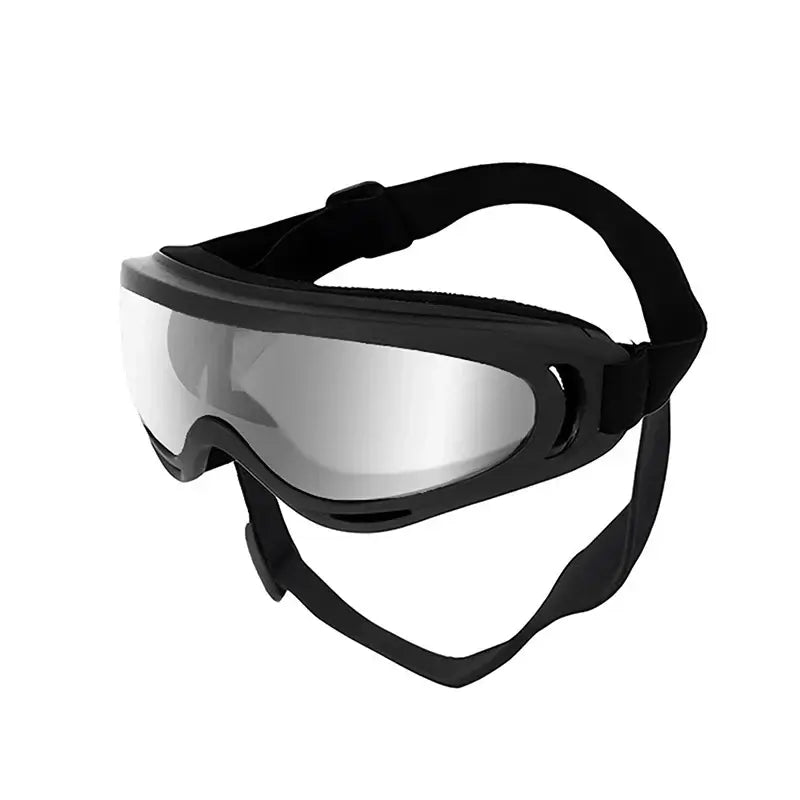 dog sunglasses for medium large breeds silver one size adjustable strap UV protection eyewear for outdoor riding