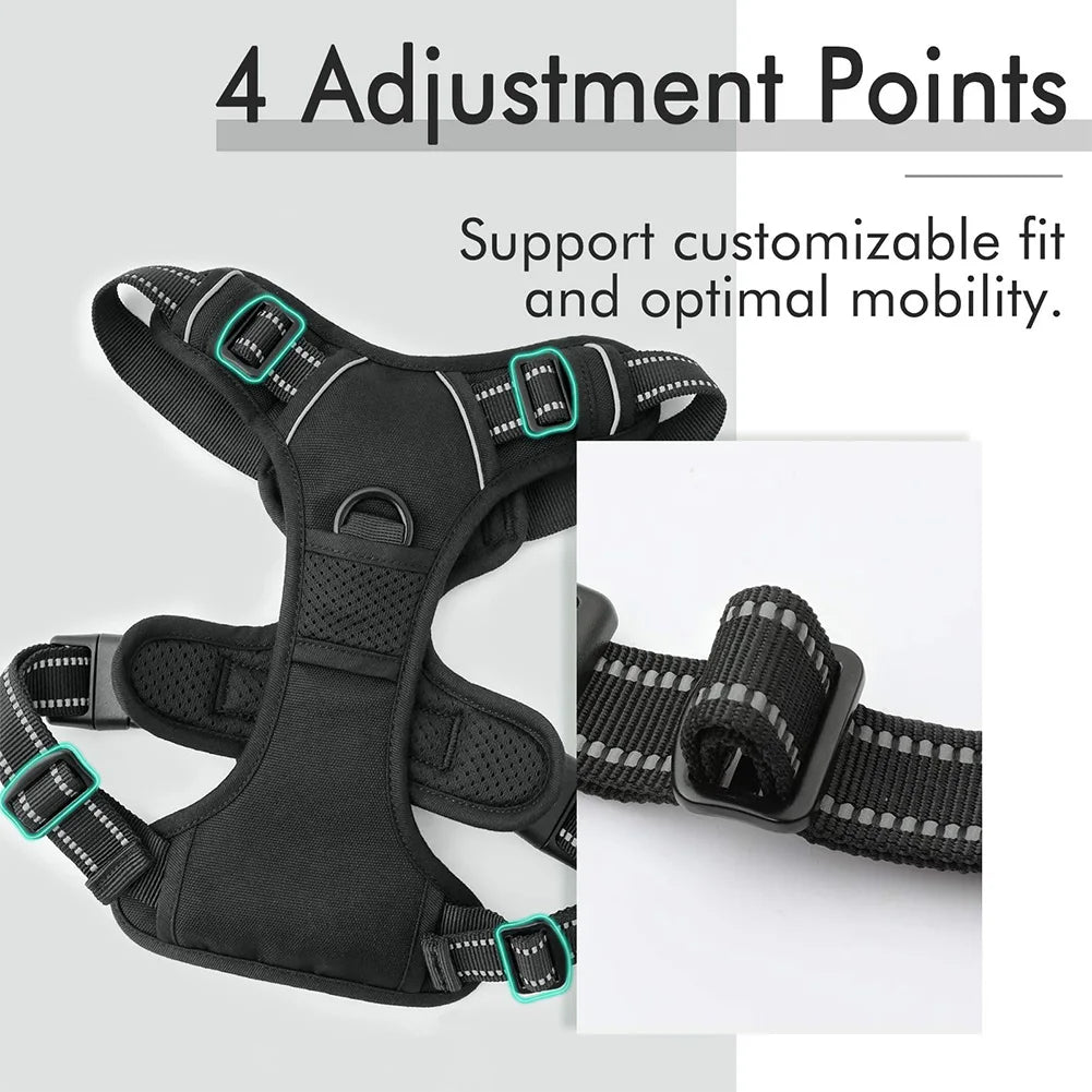 Dog Harness No-Pull Service Vest with Reflective Adjustable Soft Padded Comfortable for Outdoor Easy Walking No Choke for Pets with 4 Adjustment Points