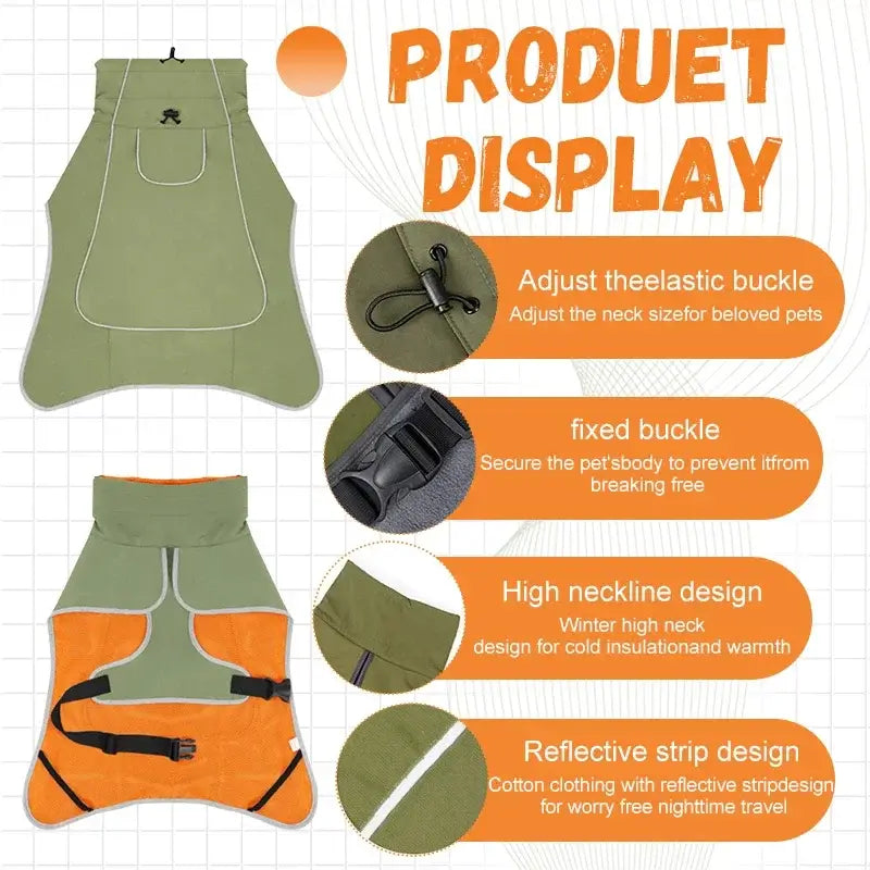waterproof dog raincoat with reflective strip, adjustable straps, and snap button for all dog sizes