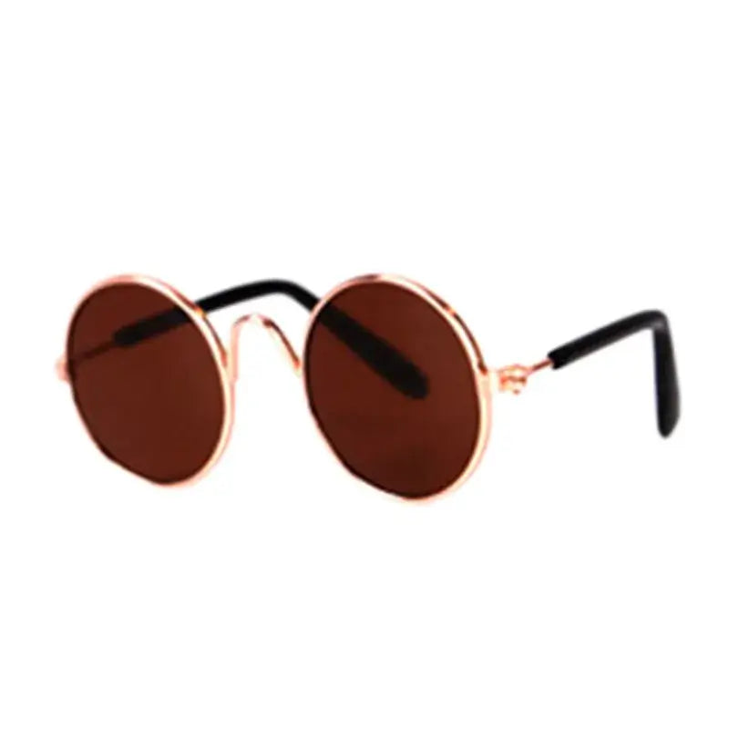 dog vintage round glasses brown metal pet sunglasses for dogs and cats, vintage photo prop eyewear