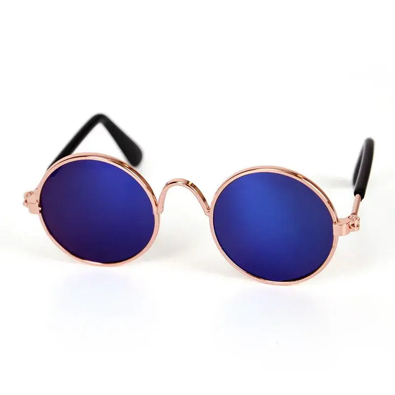 dog vintage round glasses blue metal frame pet accessories for dogs and cats, vintage round sunglasses