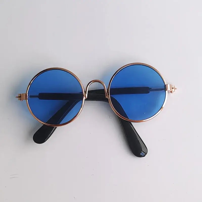 dog vintage round glasses blue metal pet sunglasses for cats and dogs, vintage round pet accessory
