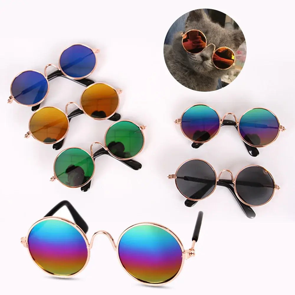 dog vintage round glasses for pets, colorful round sunglasses accessories for cats and dogs, vintage metal frame
