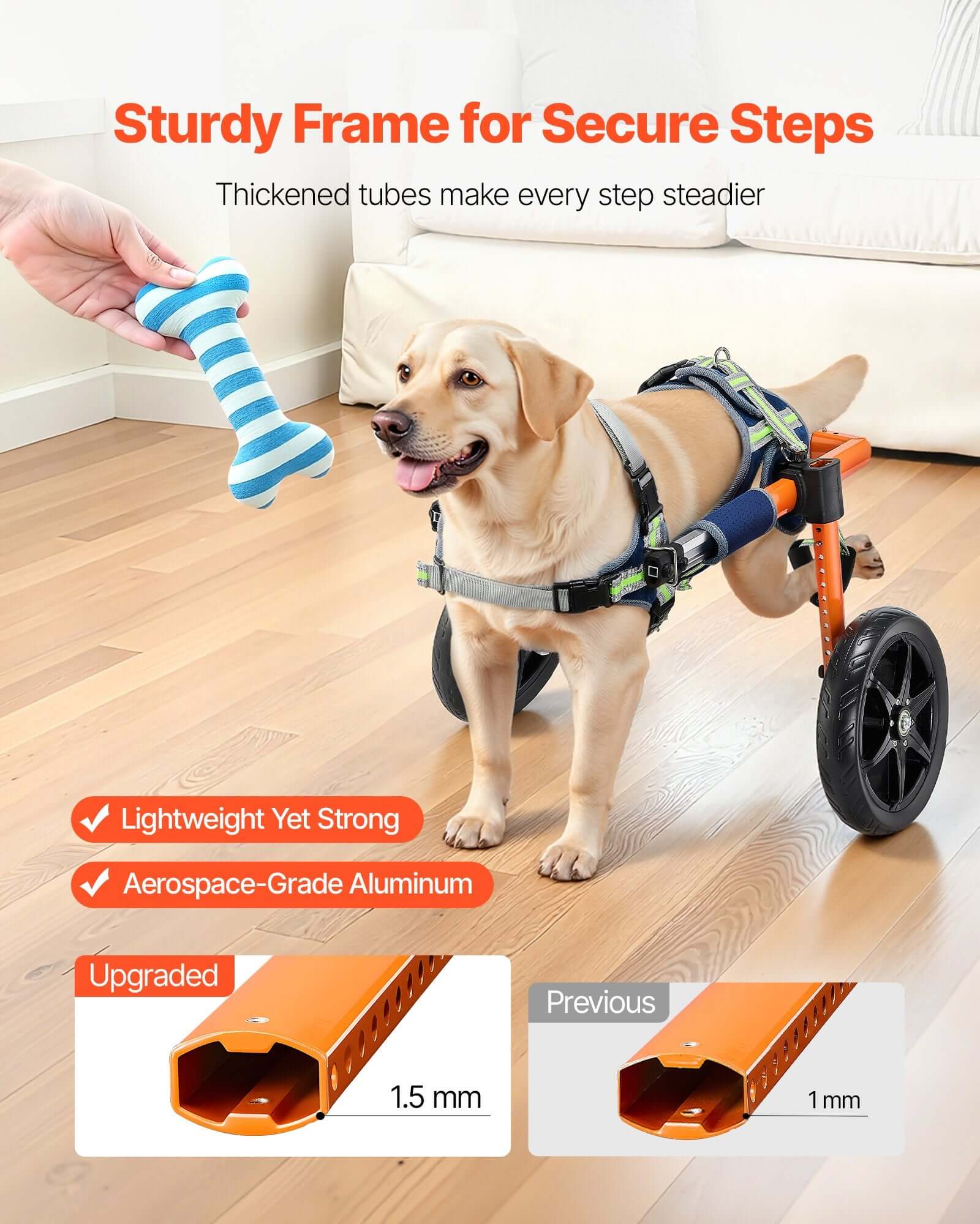 Medium dog wheelchair for back legs showcased with sturdy frame and adjustable design for pet mobility.