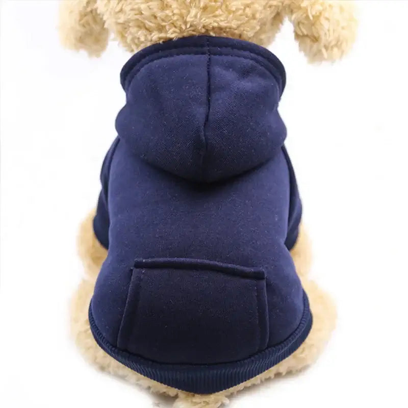 Navy blue dog winter coat fleece hooded jacket for small dogs and puppies, warm pet clothes for cold weather