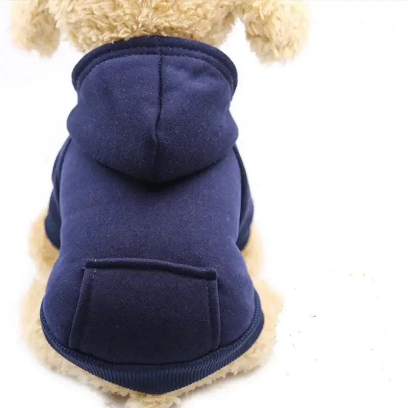 dog winter coat navy blue fleece hooded pet jacket with pocket for dogs and cats warm winter clothing