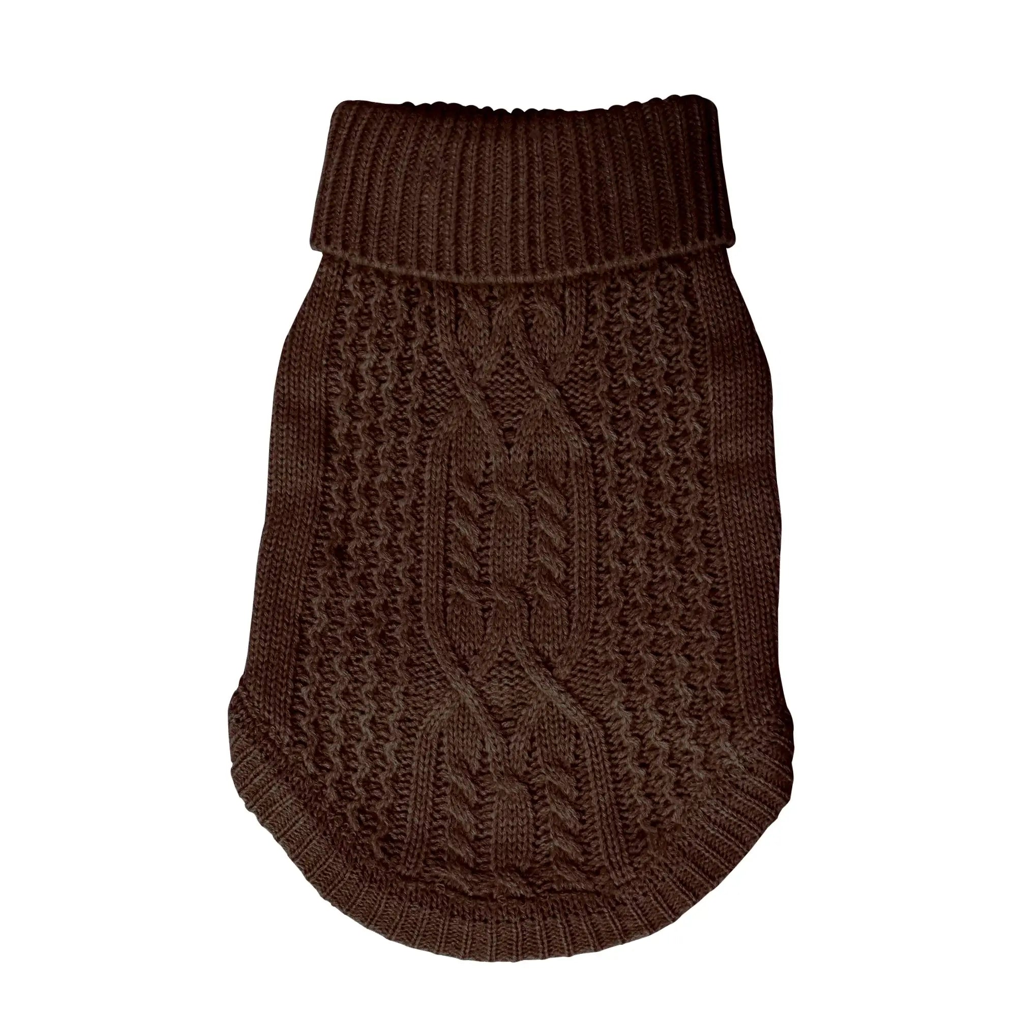 Brown dog winter sweater with cozy knit cable design, warm lightweight pet clothing for autumn and winter outdoor wear